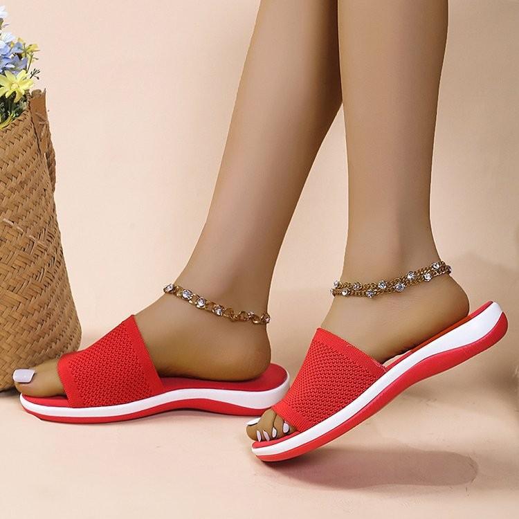 Sandalen Damen Elastic Force Sommerschuhe Damen Flache Sandalen Casual Indoor Outdoor Slipper Sommersandalen für Strand 35 rot