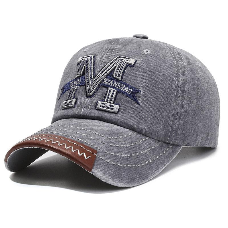 Unisex Baseball Cap M Brief Stickerei Papa Hut Frauen Männer Outdoor gewaschene Baumwolle Cap 56cm-60cm grau