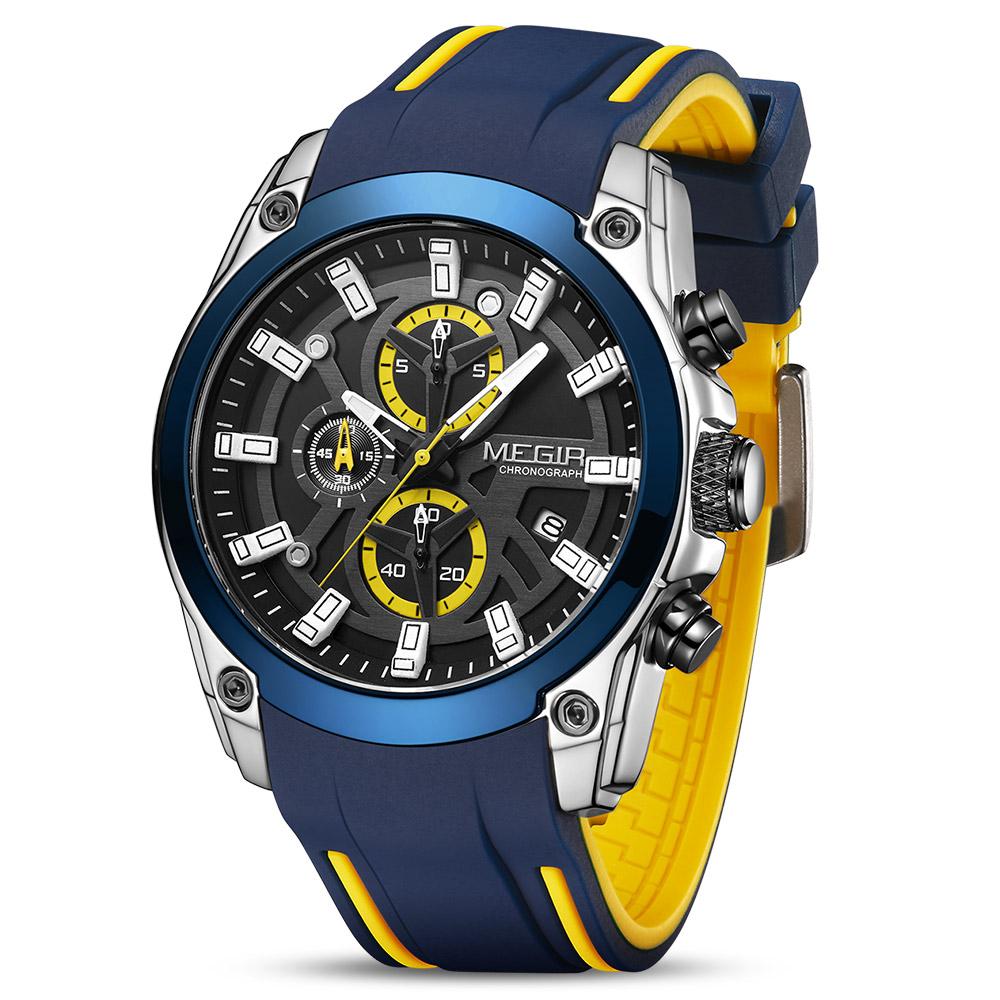MEGIR 2020 Analoge Quarz-Sport-Armbanduhren, modischer Luxus-Chronograph, leuchtend, mit bequemem Silikonarmband für Herren blau