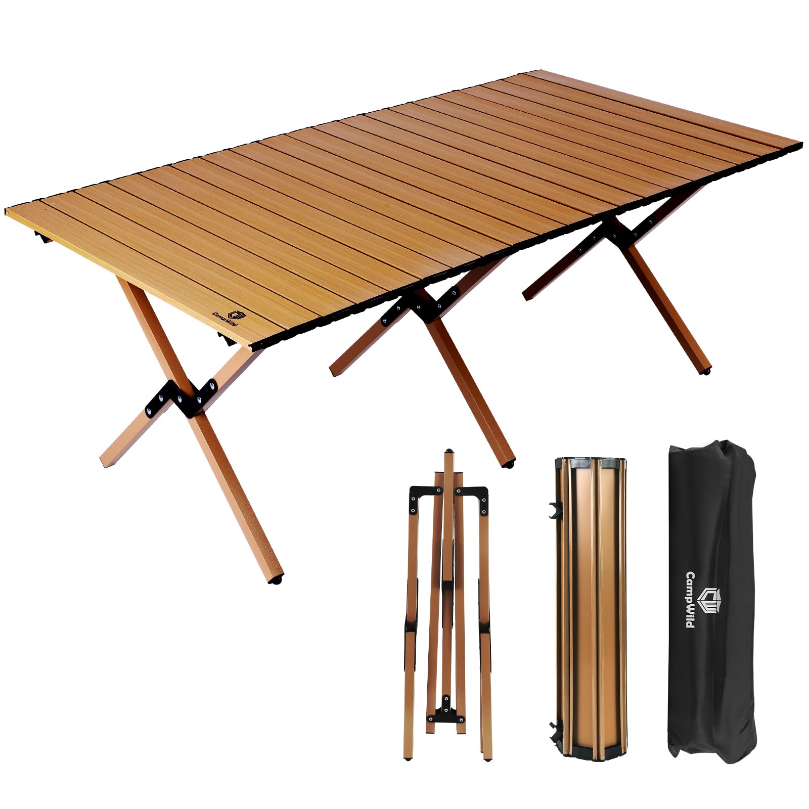 Campwild Outdoor Holz Rollplatte Faltbar Einfach zu Inklusive Aufbewahrung Niedriger DJZ Tisch, Tisch, Hoch, Kompakt, Montage, Tasche, Tisch, Camping, Outdoor, (Dammoku