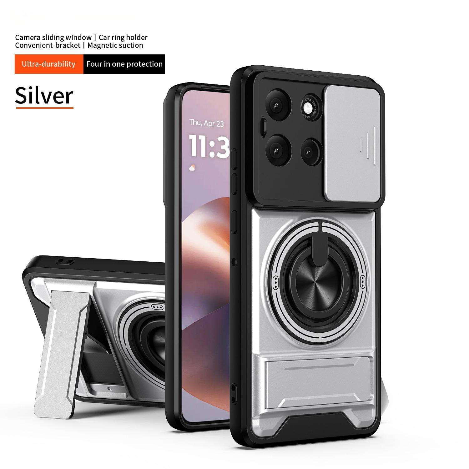 Für Moto X50 Ultra Edge 50 Ultra Neo G15 G86 G56 Objektiv-Schiebefensterabdeckung Auto-Magnetring Doppelhalterung Handyhülle For Edge X50 Ultra silber