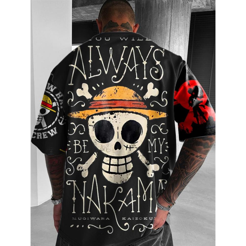 Sommer Anime High Street Oversize T-Shirt 3D-Druck Herren T-Shirt Hip Pop Kurzarm Retro Street T-Shirt für Männer L