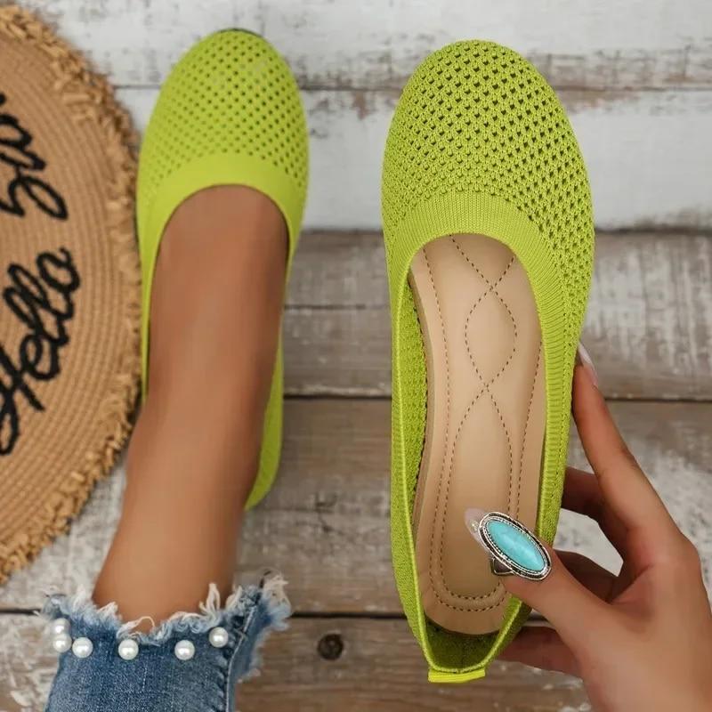 Damen Flache Schuhe Frühling und Herbst Neue Mode Runde Zehen Flache Schuhe Bequeme atmungsaktive Mesh-Casual Barfußschuhe 41 grün