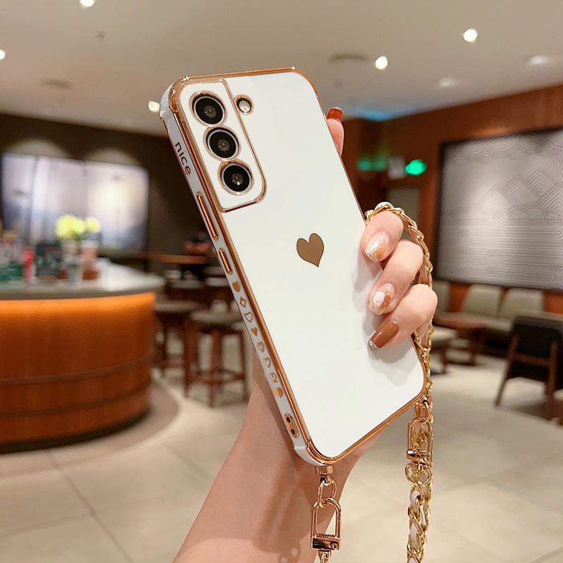 Für Samsung S24 S23 S22 Ultra A55 A35 S21 FE A15 A25 A54 5G Crossbody Halskette Strap Lanyard Überzug Herz Stoßfest Abdeckung Samsung S21 Plus weiß