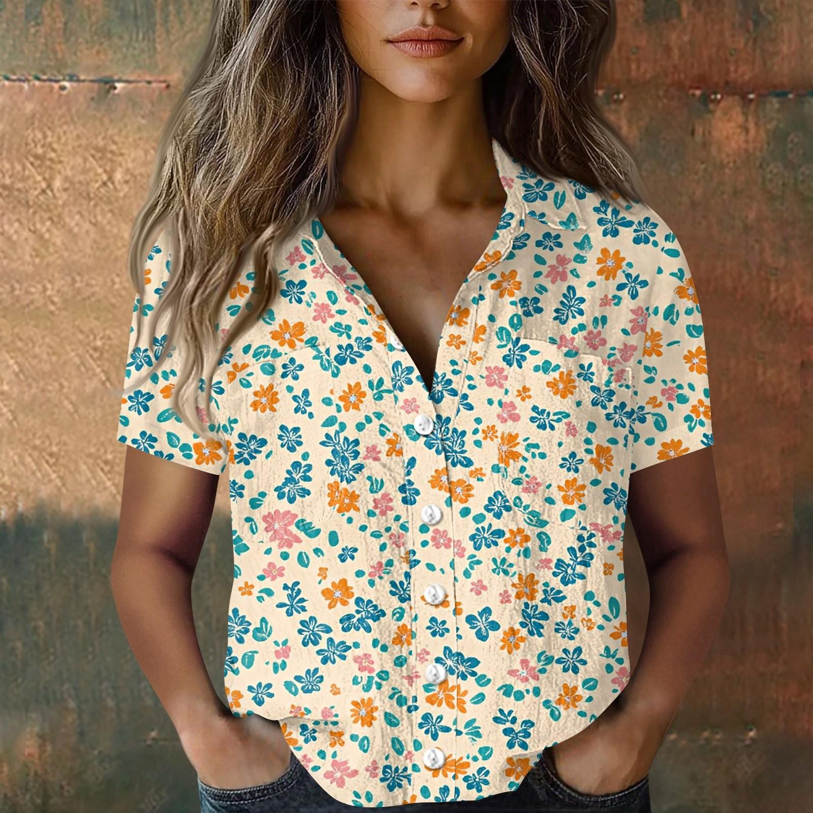 Damen Blusen & Hemden, Baumwolle, Leinen, kurzärmelig, lockere Boho-T-Shirts, Vintage-Blusen XL gelb