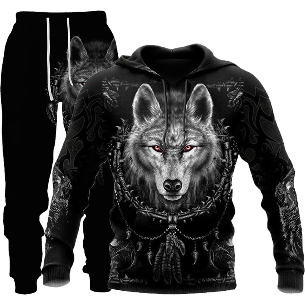 Wolf 3d Gedruckt Hoodie Kleidung Anzug Hosen Anzug Männlich Frühjahr Und Herbst Casual Sweashirt Pullover Männer Trainingsanzug Set Mode männer S