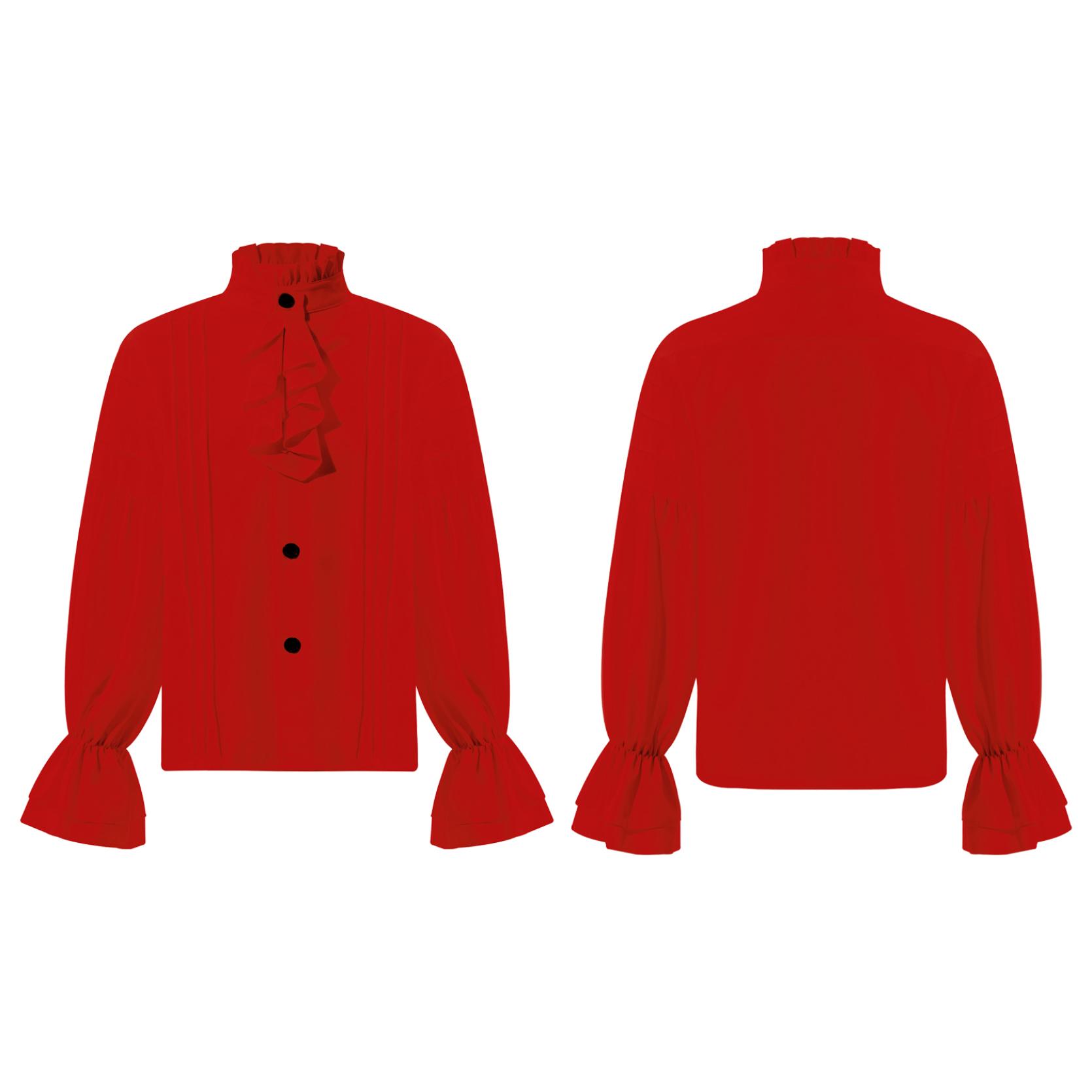 Kinder Renaissance Mittelalter Viktorianisch Vintage Retro Hemd Piratenhemd Langarm Rüschen Rüschenbesatz Hemd Cosplay Kostüm 9-10 Years rot