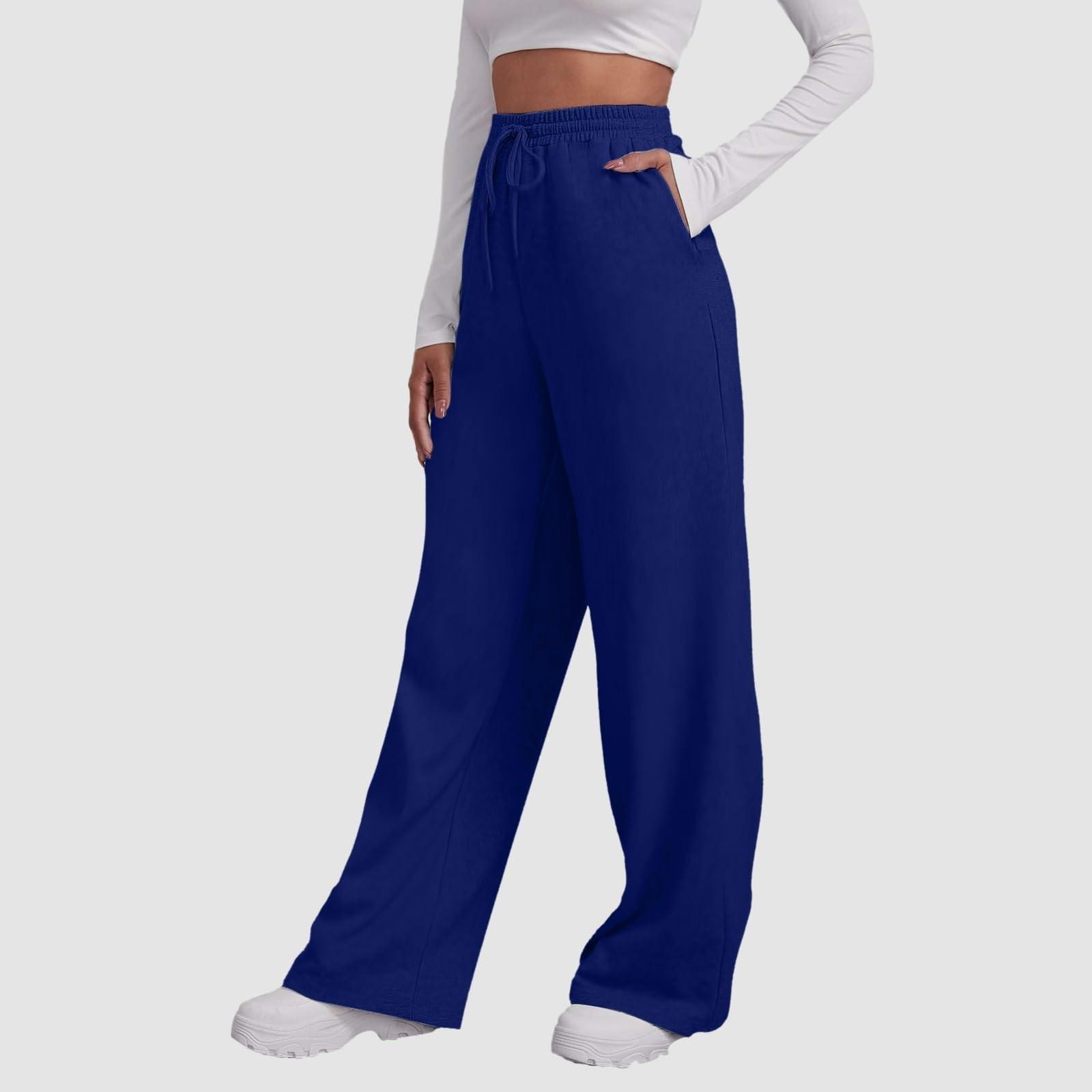 Damen-Jogginghose mit hoher Taille und weitem Bein, lässige Yoga-Jogginghose XXXL dunkelblaue