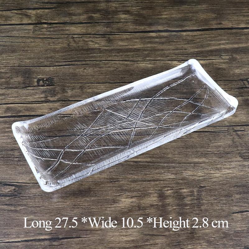 Japanischer langer Glasteller, kreativer transparenter rechteckiger Teller, unregelmäßige Textur, Sushi-Teller aus Glas, Spezialgeschirr gray