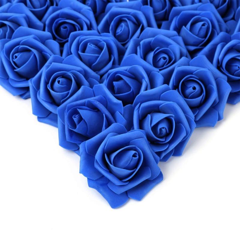100 Stück echt aussehende künstliche Rosenblütenköpfe aus Schaumstoff, künstliche Rosen für DIY Hochzeit, Babyparty, Tafelaufsätze, Arrangements, Partytische, Heimdekorationen königsblau