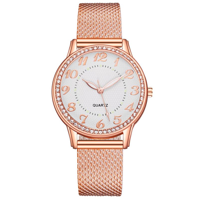 Luxuriöse trendige Unisex-Kristalluhren, lässige Quarzuhr, leuchtende Damenuhr, Armbanduhr, weibliche Strass-Mode, Mesh-Gürtel, Damenuhr rose gold