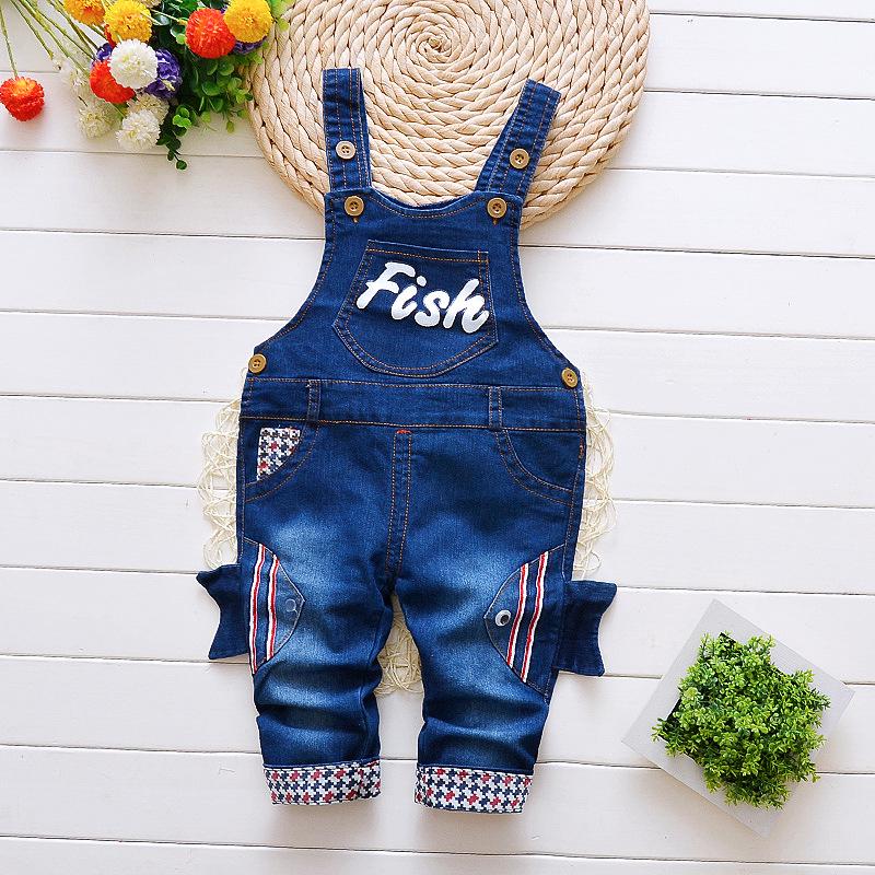 Kindermode Baby Jungen Mädchen Kleidung Denim Baumwolle Jeans Overalls Strampler Freizeithosen 110 dunkelblaue/weiß