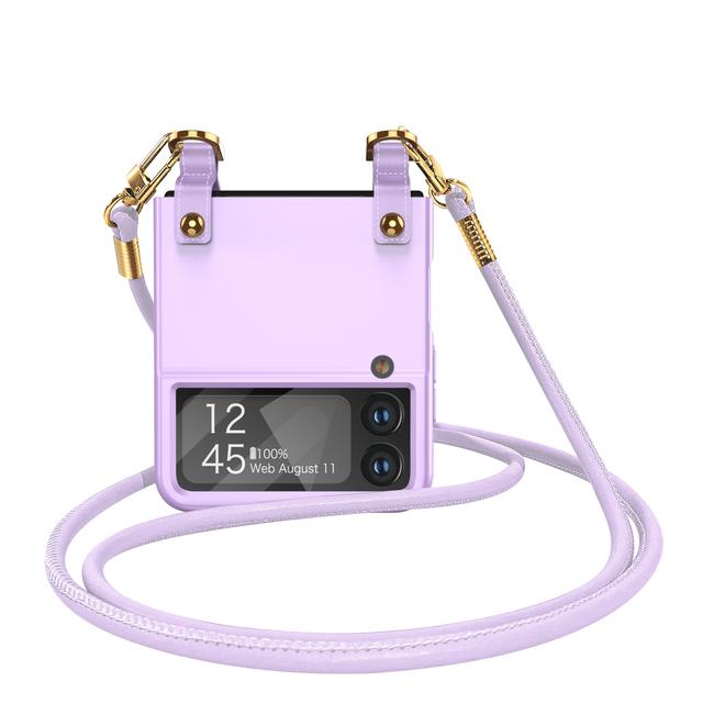 Mode Handy Umhängeband Tragbare Hülle Für Samsung Galaxy Z Flip 4 5g Flip4 Flip3 Flip 3 5 Flip5 Zflip3 Zflip4 Objektiv Glas Folie Abdeckung for Samsung z flip 3 violett