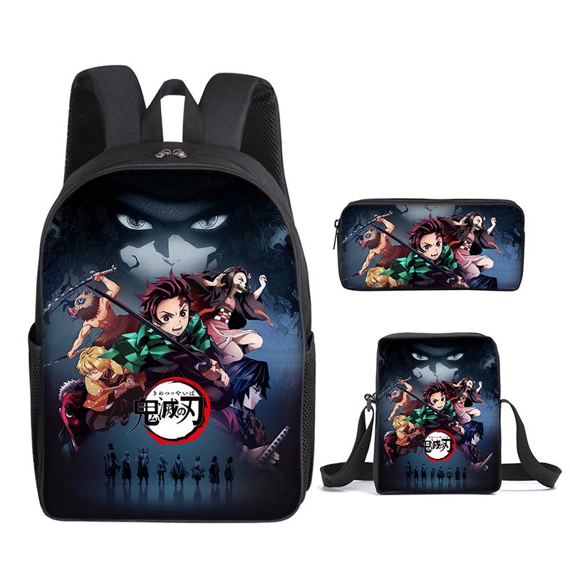 Demon Slayer Anime Rucksack Kimetsu No Yaiba Taschen Kamado Tanjirou Schüler Schultaschen für Mädchen Jungen Dreiteilige Notebook-Tasche 3pcs