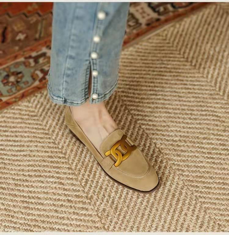 Vintage Slipper Loafer 2026 Neue Frühling Herbst Damen Metallverzierung Runde Spitze Flache Schuhe Bequeme Damenschuhe Damenschuhe 37 kamelfarben