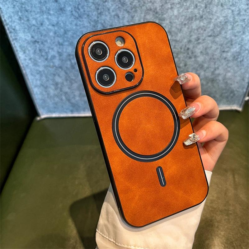 Retro Wireless Charging magnetische PU Leder Handytasche für iPhone 14 13 12 11 Pro Max Plus X Xs XR Xs Max Stoßstange stoßfeste Hüllen Abdeckung iPhone 13 Pro Max orange