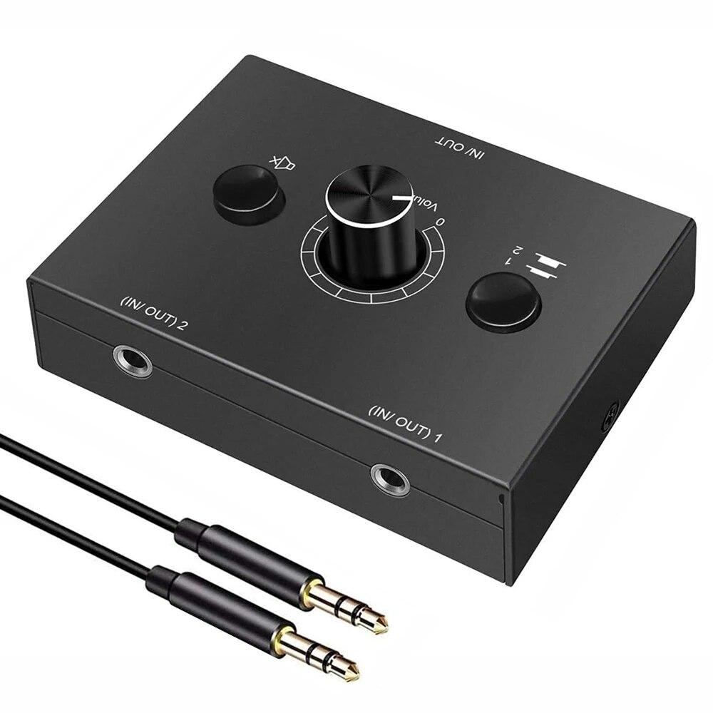 4-Port 3,5 mm bidirektional schaltender Audio-Konverter-Splitter, High-Stereo-Audio-Wiedergabe-Anschluss, Audio-Sharing, aktive Lautsprecher und Kopfhörer 2 port Audio Switcher