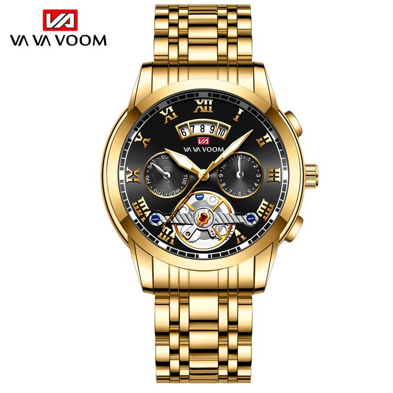 VA VA VOOM Top Marke Männer Quarzuhr Sport Herren Quarzuhren Wasserdichte Chronograph Armbanduhr Männer Relogio Masculino für männer Uhren schwarz/gold