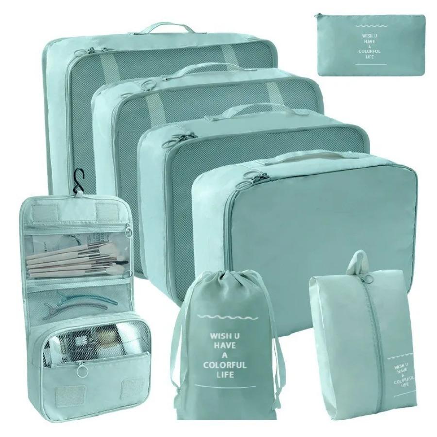 4/7/8-teiliges Set Reisetaschen-Organizer, Kleidung, Gepäck, Reise-Organizer, Decke, Schuhe, Make-up-Organizer, Tasche, Koffer, Beutel, Packwürfel 8 PCS Blue
