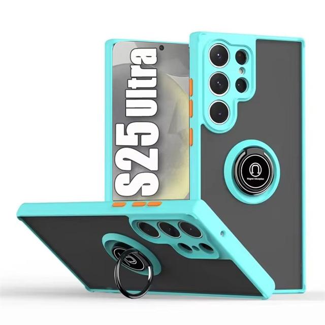 Magnetische Matte Hülle für Samsung Galaxy S25 S24 S23 S22 S21 S20 Ultra FE 5G S10 S9 Plus Lite Stoßfeste Hülle mit Ringhalter Funda S24 Plus blue