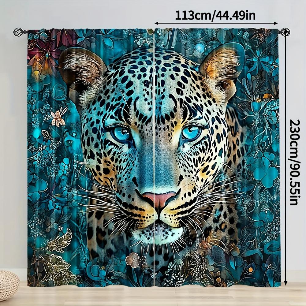 2 Paneele Blaue Leopardenmuster Vorhänge Türkis Jaguar Tier Muster Polyester Wohnzimmer Schlafzimmer Fenster Vorhänge Heimdekoration 132×160 black