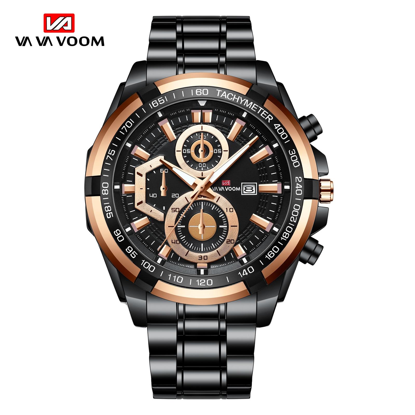 VA VA VOOM Herrenuhr Top-marke Luxus Sport Quarz Herrenuhren Voller Stahl Wasserdicht Chronograph Armbanduhr Männer Relogio Masculino Stainless steel rose gold/schwarz