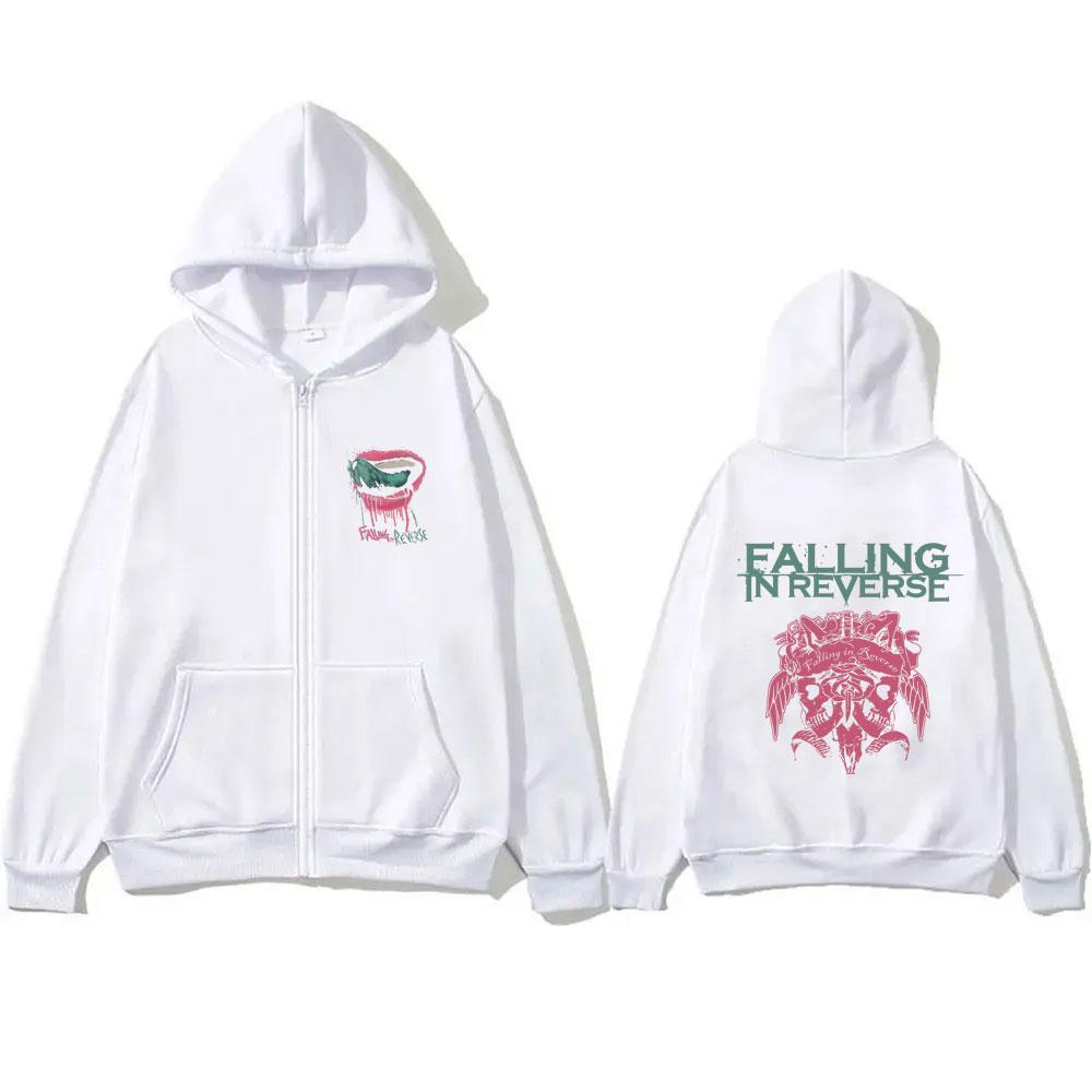Falling in Reverse Reißverschluss Hoodie Herren Damen Gothic Rock Zip Up Jacke Herren Freizeit Oversized Streetwear Männliche Mode Hoodies Mantel 3XL weiß