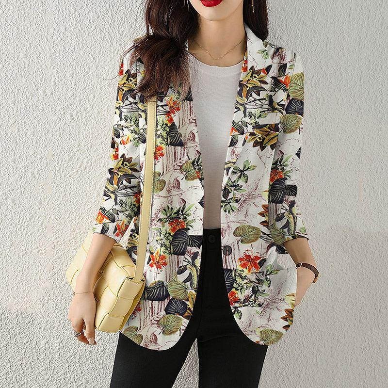 Damen Bedruckte Vintage Blazer Jacke Casual Business Jacke Bürojacke Übergröße Oberteile M hellbraun