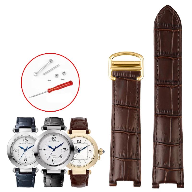 Echtes Leder Uhrenarmband für Cartier Pasha Serie Spezielle Konkave Armband Herren Damen Schwarz Braun 21x15mm 20x12mm 18x10mm 21mm-15mm