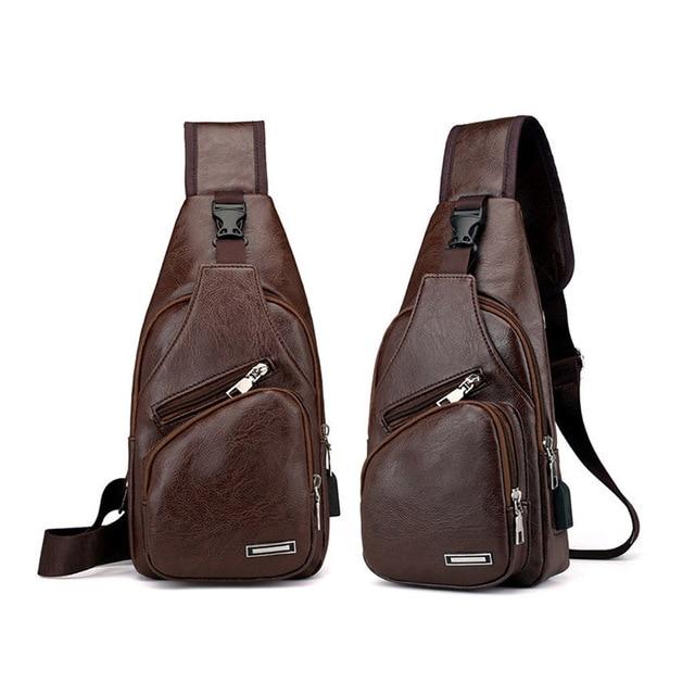 Mode Herren Leder Sling Pack Brust Schulter Crossbody Tasche Biker Satchel Männer Aktentaschen None dunkelbraune