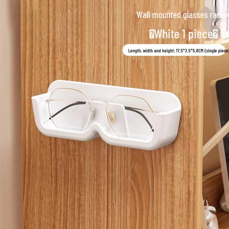 An der Wand montiertes Brillen-Aufbewahrungsregal für Kurzsichtigkeit und Sonnenbrillen – dekorative Präsentation und Organizer für Brillen. opp bag + film weiß