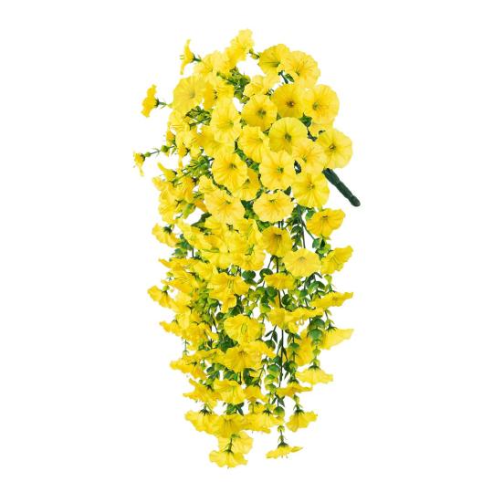 Künstliche Petunien zum Aufhängen, UV-beständig, Kunstpflanzen für den Außenbereich, gefälschte Petunienstreifen, Frühlings- und Sommerdekor für Zuhause, Kaminsims, Tür, Veranda, Terrasse gelb