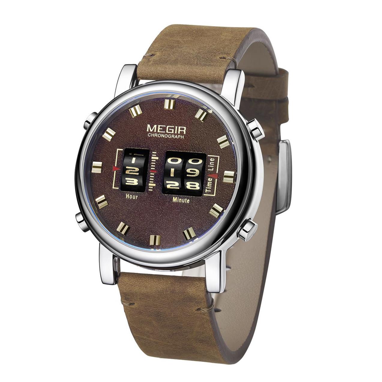 MEGIR Neue Mode Herren Uhren mit Lederband Top Marke Luxus Sport Quarzuhr Männer Relogio Masculino Armbanduhren braun/silber