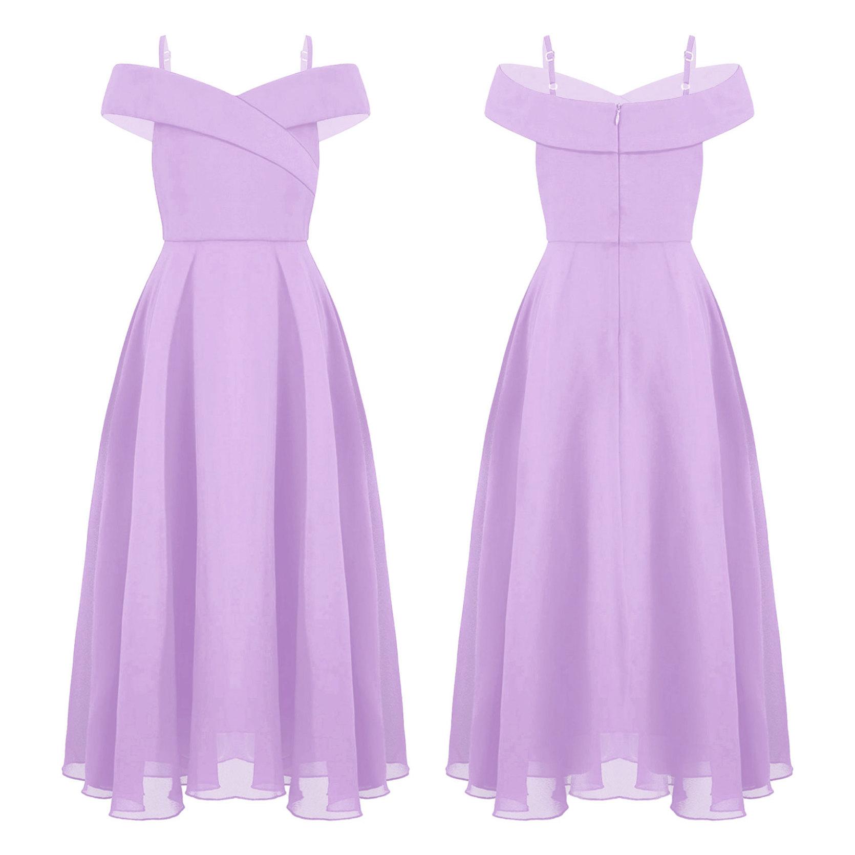 Festliche Mädchen- und Kinderkleider, langes Blumenmädchenkleid, Chiffon, Sommer-Partykleid, Brautjungfer, Hochzeit, Festzug, Ballkleid 9-10 Years lavendel