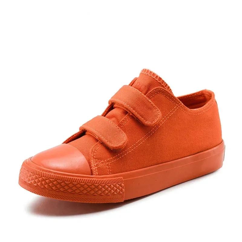 Klettverschluss Design Kinder Schuhe Kinder Freizeit Jungen Canvas Schuhe Gelee Student Mädchen Sneaker Flache Absatzschuhe für Kinder G12131 25 orange