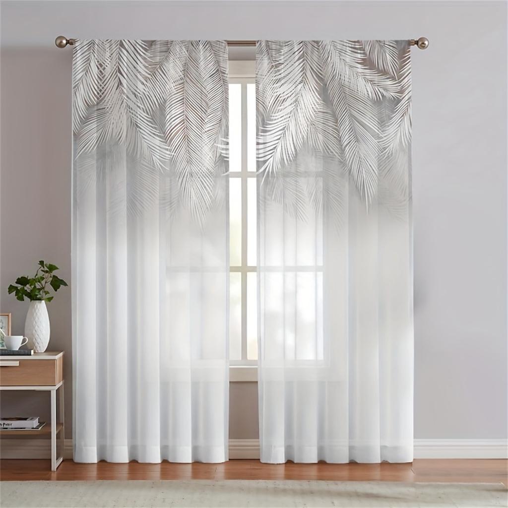 Luxuriöse, durchsichtige Voile-Jalousien mit goldenen Federn und Blättern für Schlafzimmer, Tüll-Fenstervorhänge für Wohnzimmer, durchsichtige Vorhänge, Jalousien, Vorhänge, 2 Stück W65X60H(cm)X2Pcs&Hook