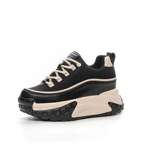 Mode 7CM Echtes Leder Plateau Keilabsatz Mode Damen Frühling Gut sitzend Herbst Klobige Sneakers Schuhe Atmungsaktiv Gemischte Farbe Winter 38