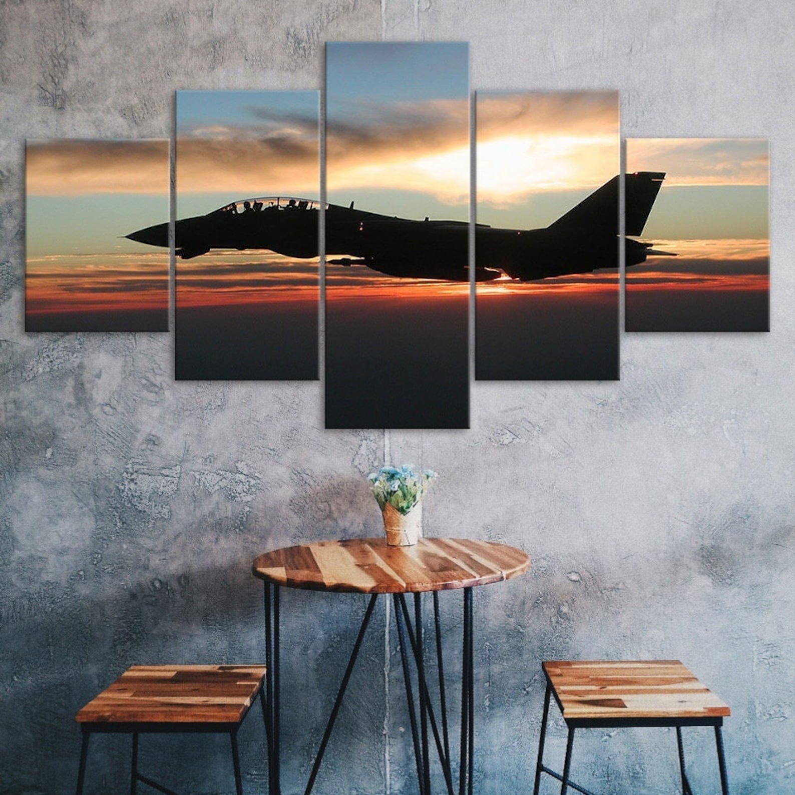 Flugzeug Flugzeug Landschaft Leinwand 5-teilig Fünf-Panel Wandbild Moderne Kunst Poster Bild Heimdekoration Geschenk für Ihn für Sie 30X40 30X60 30X80CM