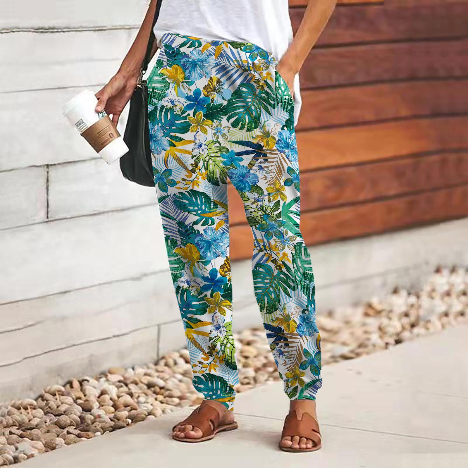 Damenhose mit 3D-Rosa-Kristall-Rosen-Print, Schnürung, elastische Taille, lockere Hose, lässige lange Hose, Hose mit Taschen 2XL grün
