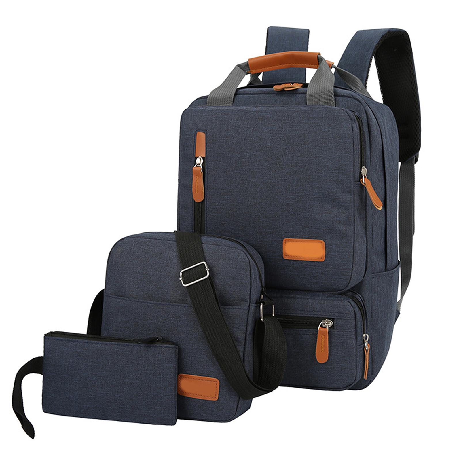 3-teiliges Rucksack-Set für Damen und Herren, Laptop-Rucksack, Umhängetasche, kleine Tasche für Reisen, Schule, Business blau
