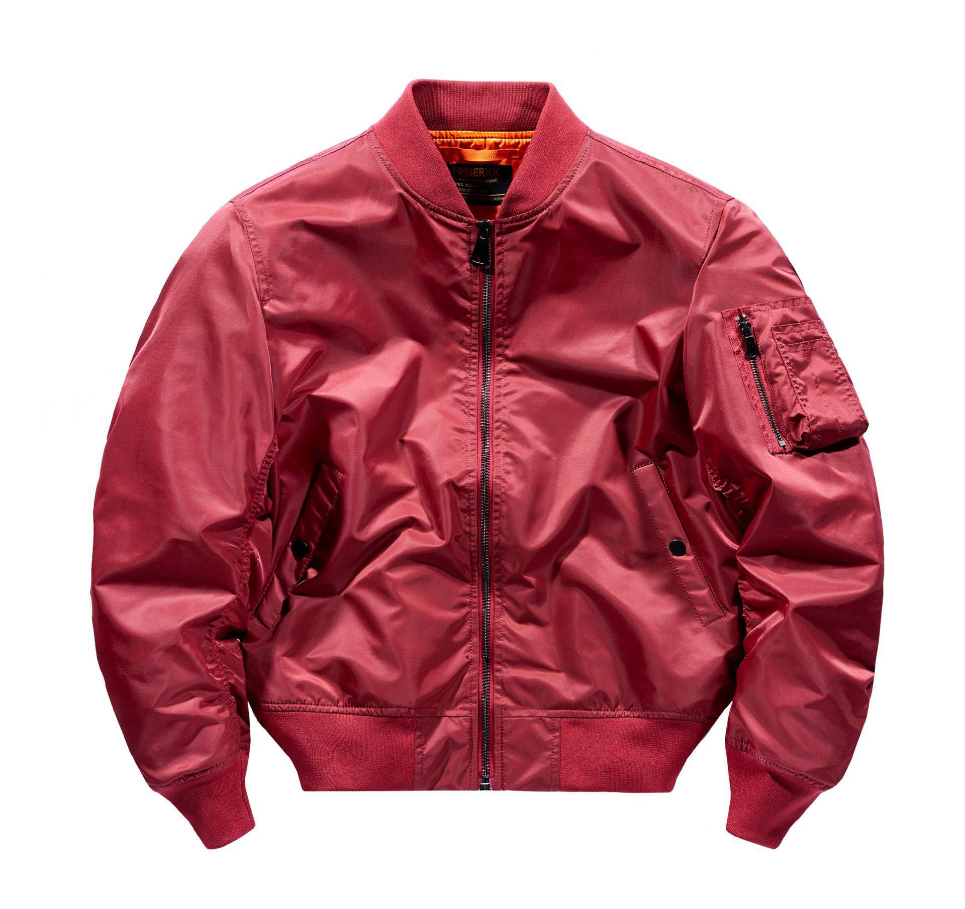 Pilot Air Herren Bomberjacke Herren Retro Bomberjacken Herren Casual Solid Zipper Pilotenjacke Loose Fit Herrenmäntel M rot