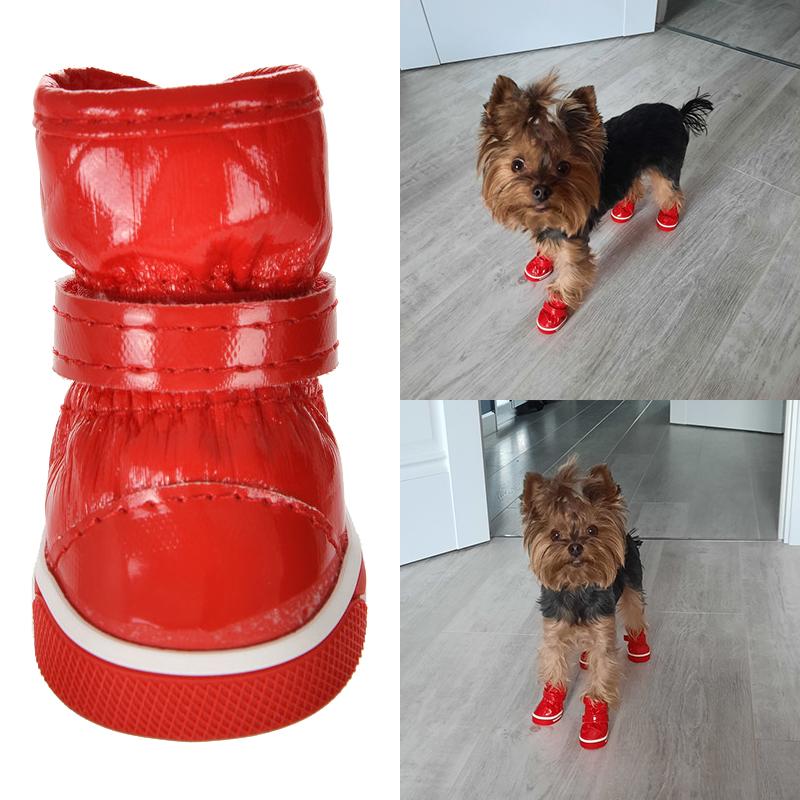 Winter Haustier Hund Schuhe Für Kleine Hunde Warme Fleece Welpen Haustier Schuhe Wasserdichte Hund Schnee Stiefel Chihuahua Yorkie Schuhe Pet produkte 2# rot