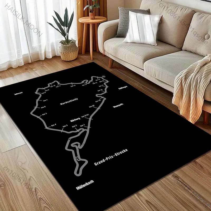1 Stück Nürburgring F1 Internationale Rennstrecke Teppich für Wohnzimmer Heimdekor Rutschfeste Bodenmatte für Schlafzimmer Große Fläche Waschbare Teppiche 70x100cm (28x39in)