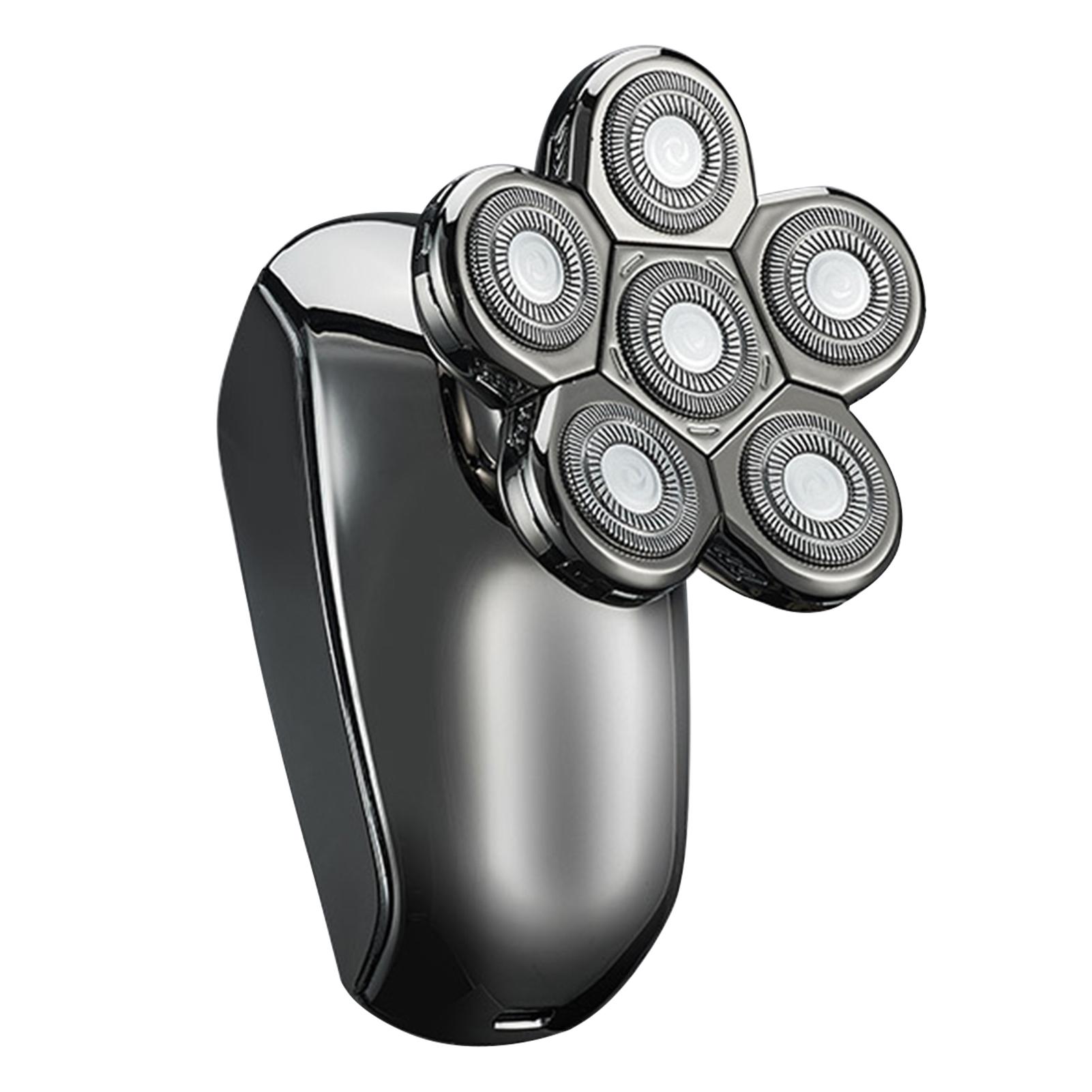Herren-Elektrorasierer für Ganzkörperwäsche, Six-Bade-Kopfrasierer, Multifunktions-Rasierer mit LCD-Digitalanzeige silber