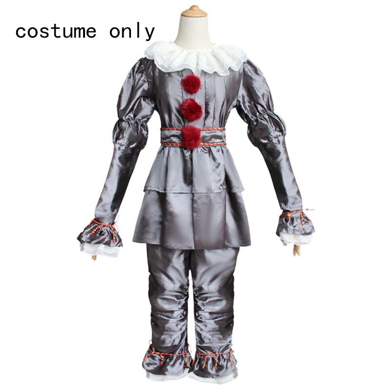 Pennywise Cosplay Kostüm Erwachsene/Kinder Clown Revival Cos Terror Horro Bekleidungsset Für Halloween Karneval Maskerade(130cm-xxxl)) Adult M gray