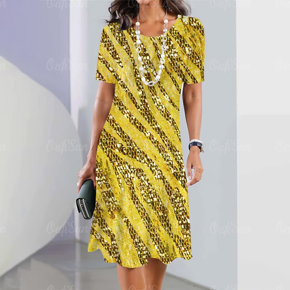 Neue Damenkleider mit Paillettendruck, elegante und schöne Midikleider, Übergröße, weibliches Sommer-Einteilerkleid 6XL yellow