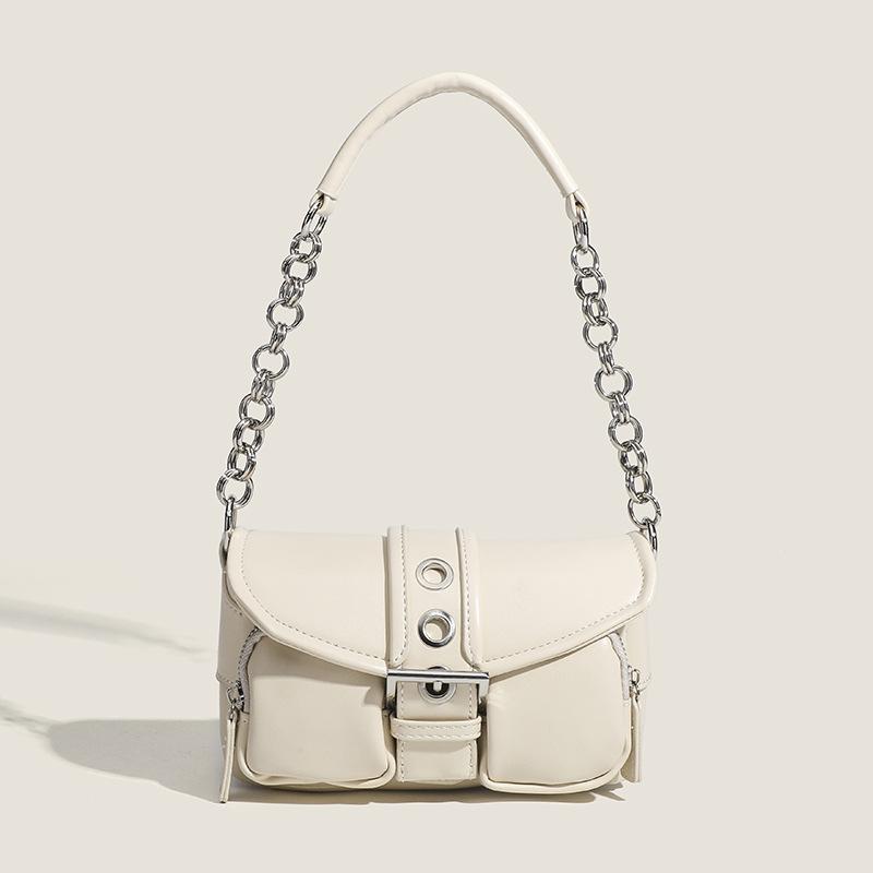 Textur Mode Weibliche Tasche Herbst Koreanische Motorrad Tasche Temperament Unterarm Tasche Schulter Tasche Kette Kleine Quadratische Tasche weiß