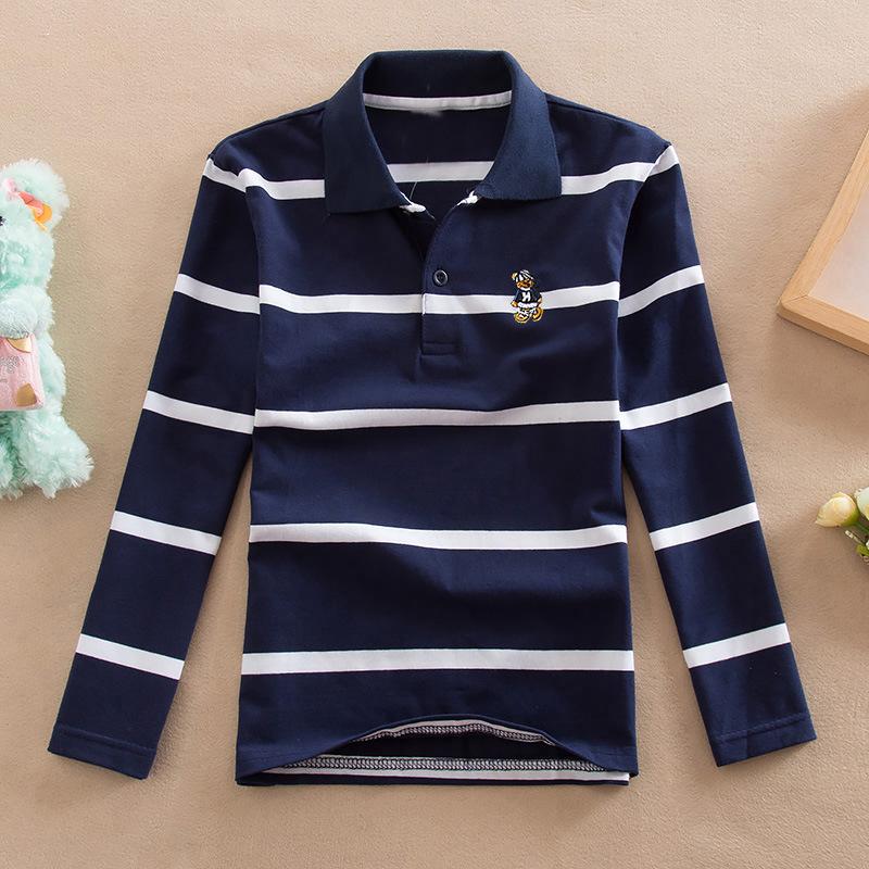 YUBAOBEI Jungen Poloshirt Frühling und Herbst Kinderkleidung Langärmliges Revers Streifen T-Shirt für 1-13 Jahre alte Kinder 6/100cm dunkelblaue