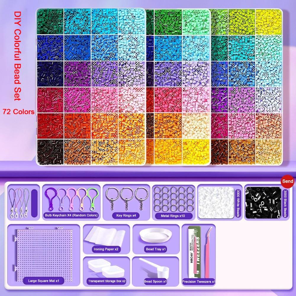 Hochwertiges Bügelperlen-Set 2,6 mm Größe 3D Puzzle Perlen Perler Hama Perlen Handgemachtes Handwerk 72 Colors