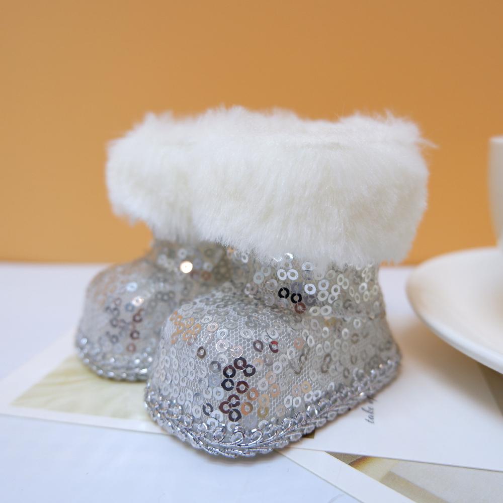 Weihnachtsdekoration, Schneestiefel, Puppenspielzeug, hängender Anhänger, Weihnachtsbaumschmuck, Ornamente für Zuhause, Neujahr 7cm x 7.5cm silber